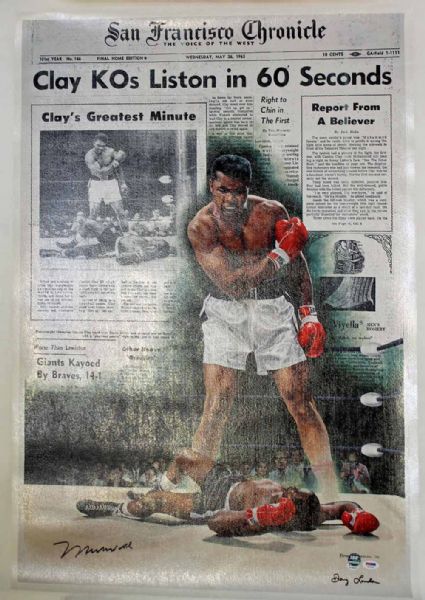 Muhammad Ali Signed 28" x 39" Custom Art Canvas feat. Liston KO Image (Online Authentics & PSA/DNA)